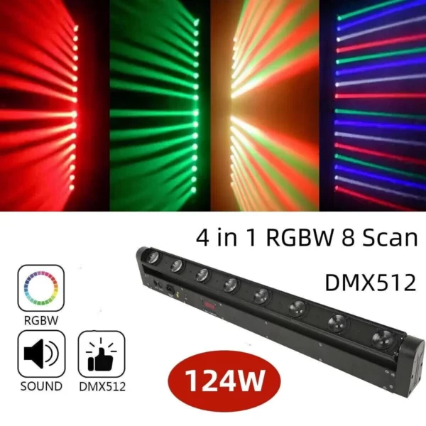 STAGE LIGHTING LED 8 SCAN LIGHT HEAD MOVING BEAM BAR 4×1 DMX RGBW LIGHTS